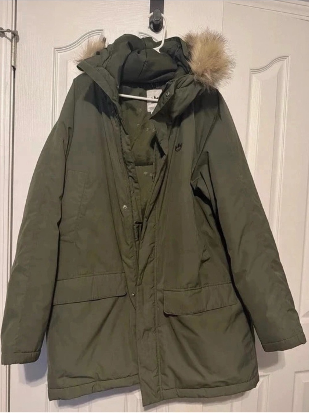 adidas Originals Olive Green Parka with Faux Fur Hood